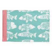 白航海のフローラパターン（の模様が）ある魚&コーラルピンク 枕カバー (裏面-左)