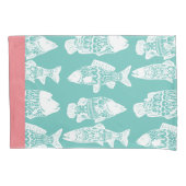 白航海のフローラパターン（の模様が）ある魚&コーラルピンク 枕カバー (正面左)