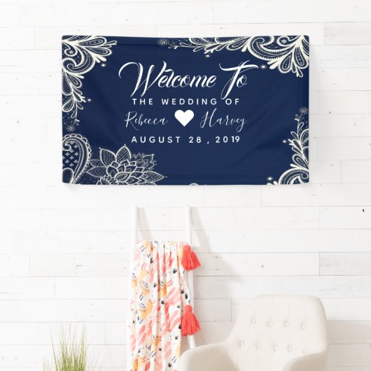 白航海のレースのネイビー結婚ブルー 横断幕 (インサイチュ)