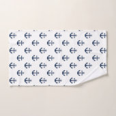 白航海の地の紺色のいかり バスタオルセット (ハンドタオル)