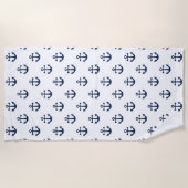 白航海の地の紺色のいかり ビーチタオル (正面)