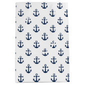 白航海の地の紺色のいかり ミディアムペーパーバッグ (正面)