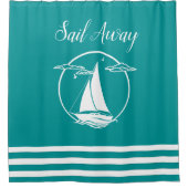 白航海の帆帆船シルエット遠くに シャワーカーテン (正面)