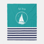 白航海の帆船遠くに/帆/ネイビー/アクアブルー フリースブランケット (正面)