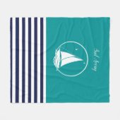 白航海の帆船遠くに/帆/ネイビー/アクアブルー フリースブランケット (正面(横))