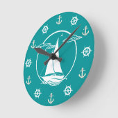 白航海の帆船/いかり/ホイールシルエット ラウンド壁時計 (傾斜)