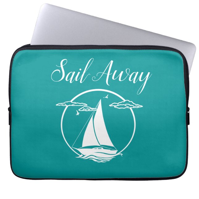 白航海の帆船・帆帆遠くに・シルエット ラップトップスリーブ (正面)