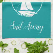 白航海の帆船/帆/シルエ遠くにット キッチンタオル (折り畳み)