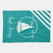 白航海の帆船/帆/シルエ遠くにット キッチンタオル (横)