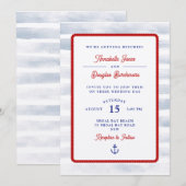 白航海の素朴ストライプ水結婚色 招待状 (正面/裏面)