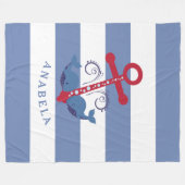 白航海の鯨の船いかりストライプ フリースブランケット (正面(横))