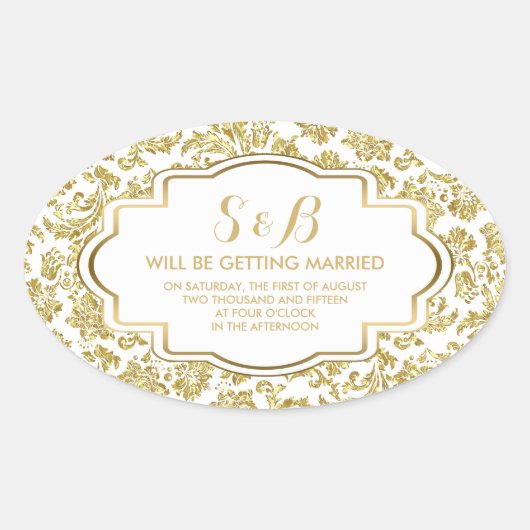 白色および金属の金ゴールドフローラダンパー3aパターン 楕円形シール (正面)