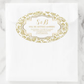 白色および金属の金ゴールドフローラダンパー3aパターン 楕円形シール (バッグ)