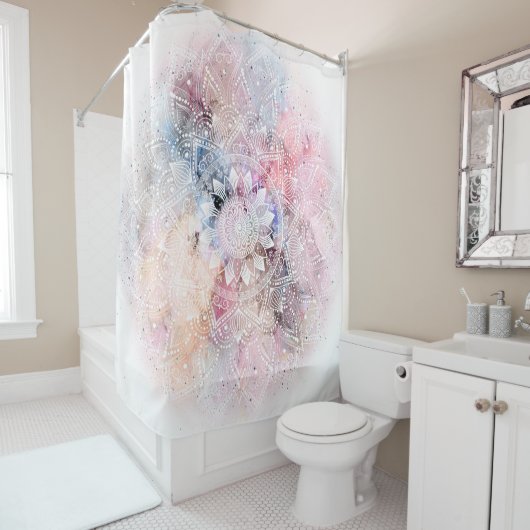 白色お洒落曼荼羅デザイン シャワーカーテン (インサイチュ)