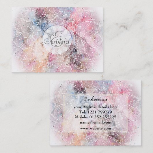 白色お洒落曼荼羅デザイン 名刺 (正面/裏面)