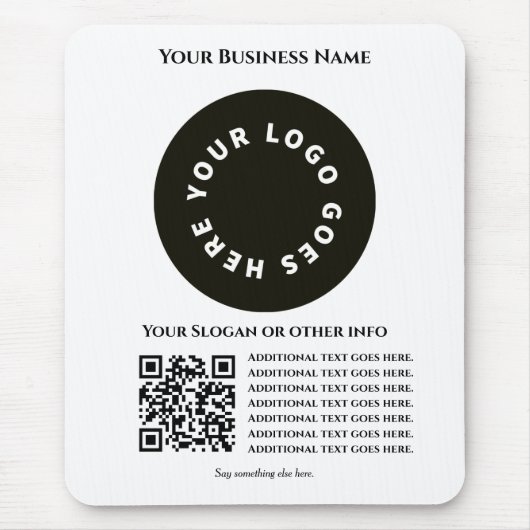 白色とQRコード独自の文字とロゴを追加 マウスパッド (正面)