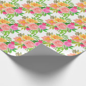 白色に水色のピンク色の花 ラッピングペーパー (角)