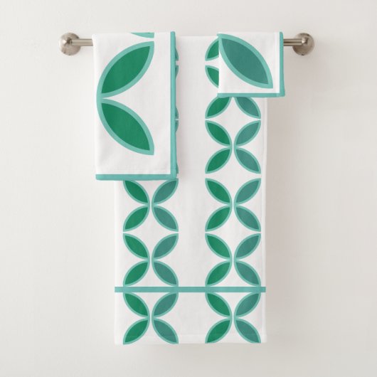 白色に海綿及びティール(緑がかった色)花の模様 バスタオルセット (インサイチュ)