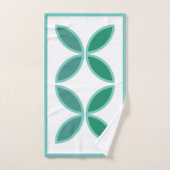 白色に海綿及びティール(緑がかった色)花の模様 バスタオルセット (ハンドタオル)