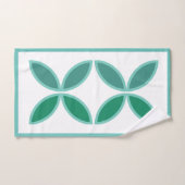 白色に海綿及びティール(緑がかった色)花の模様 バスタオルセット (ハンドタオル)