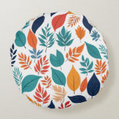 白色に熱帯の離れ植物柄 ラウンドクッション (裏面)