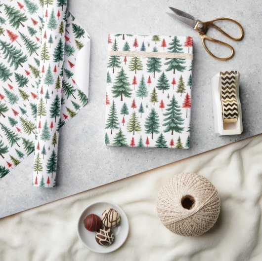 白色のクリスマスツリーの水彩 ラッピングペーパー (クラフト)