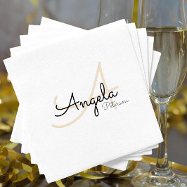 白色のモノグラム(名前+イニシャル) スタンダードカクテルナプキン
