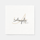 白色のモノグラム(名前+イニシャル) スタンダードカクテルナプキン (正面)