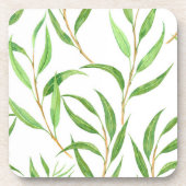 白色のユーカリ水彩模様 コースター (正面)