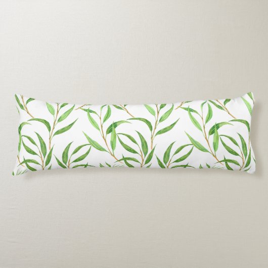 白色のユーカリ水彩模様 ボディピロー (正面)