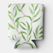 白色のユーカリ水彩模様 缶クーラー (正面)