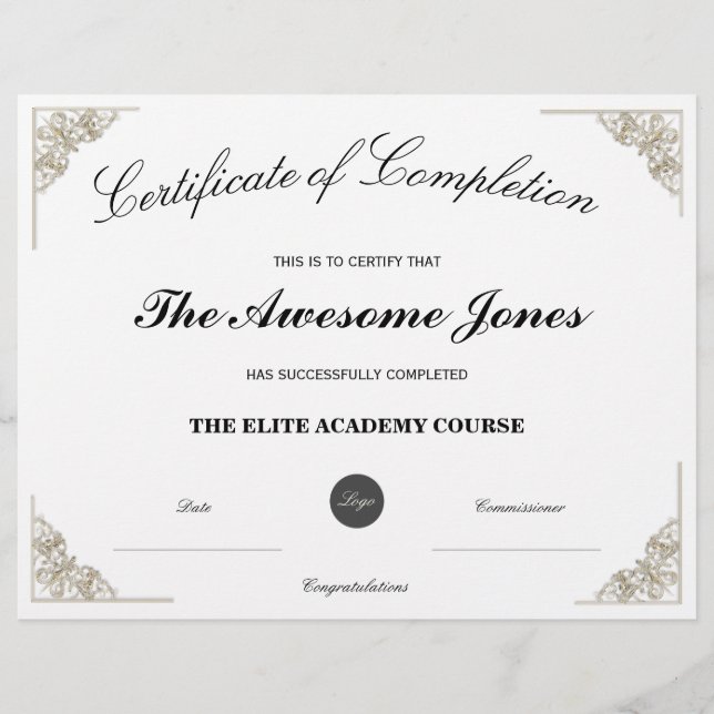 白色の修了証とロカスタムゴ (正面)