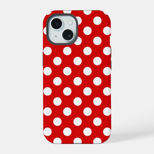 白色の赤フェミニン水玉模様模様 iPhone 15ケース (裏面)