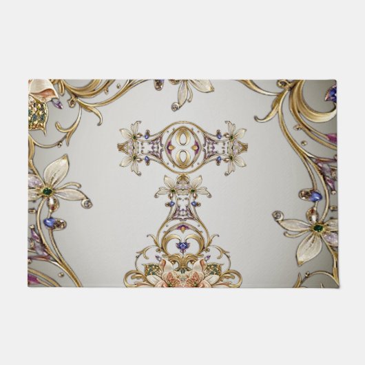 白色の金ゴールドフローラ形式 ドアマット (正面)