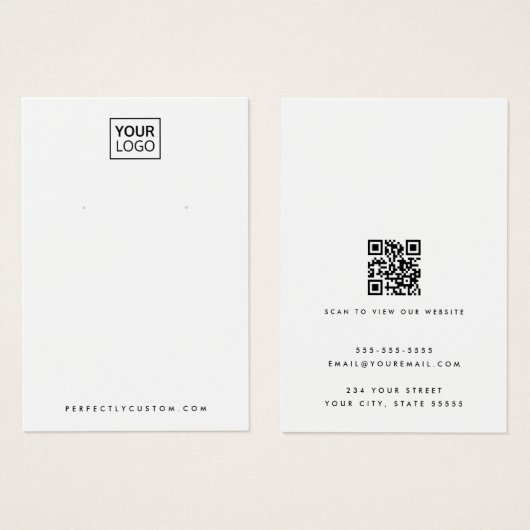 白色または任意の色のロゴQRイヤリングディスプレイカード (正面&裏面)