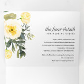 白色イエロー牡丹フローラ水色結婚の 三つ折り招待状 (内部最初)