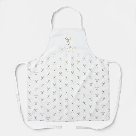 白色エレガント金ゴールドシザー模様のヘアサロンロゴ エプロン (正面)