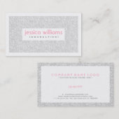 白色グリッターとキラキラのピンクのアクセント 名刺 (正面/裏面)