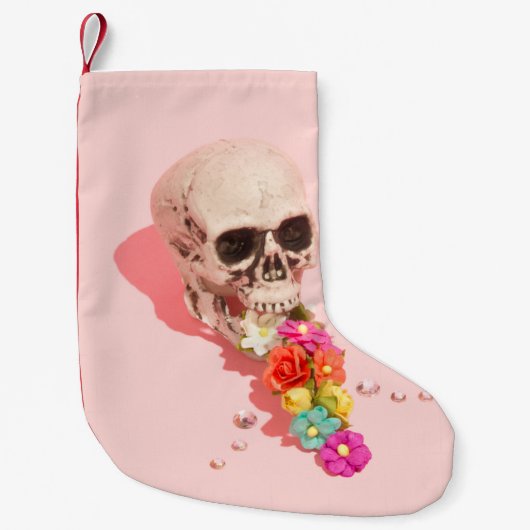 白色スカル中心片 スモールクリスマスストッキング (正面)