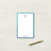 白色ティール（緑がかった色）グリッターフラミンゴ&名前縁ど付き ポストイット (デスク上)