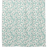 白色デイジーオーバーライトブルー シャワーカーテン (正面)