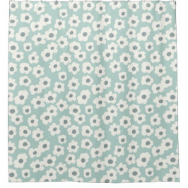 白色デイジーオーバーライトブルー シャワーカーテン