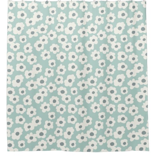白色デイジーオーバーライトブルー シャワーカーテン (正面)