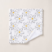 白色デイジーパターン バスタオルセット (ウォッシュタオル)