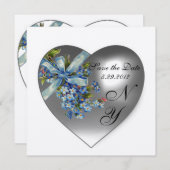 白色ハート忘れMEモノグラム金ゴールドメタリック 招待状 (正面/裏面)