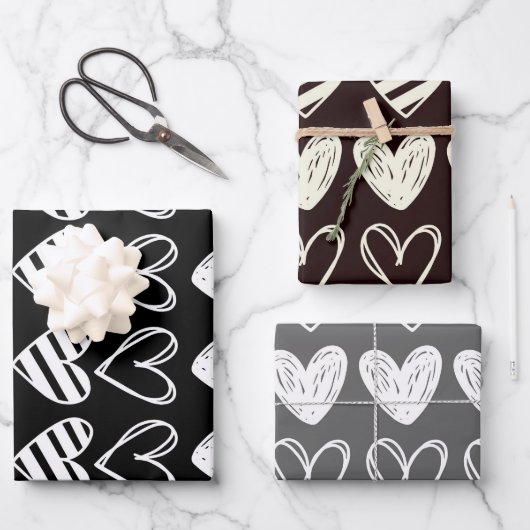 白色ハート#24 ラッピングペーパーシート (正面)