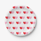 白色パーティープレート(ピンクと赤いハート)  ペーパープレート (正面)