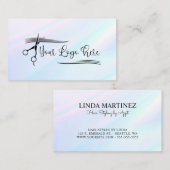 白色ピンクターコイズホログラフィックグラデーションロゴ 名刺 (正面/裏面)