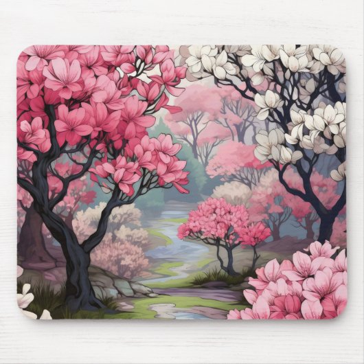 白色ピンク春の花 マウスパッド (正面)