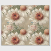 白色フローラエレガントデイジー ラッピングペーパー (フラット)